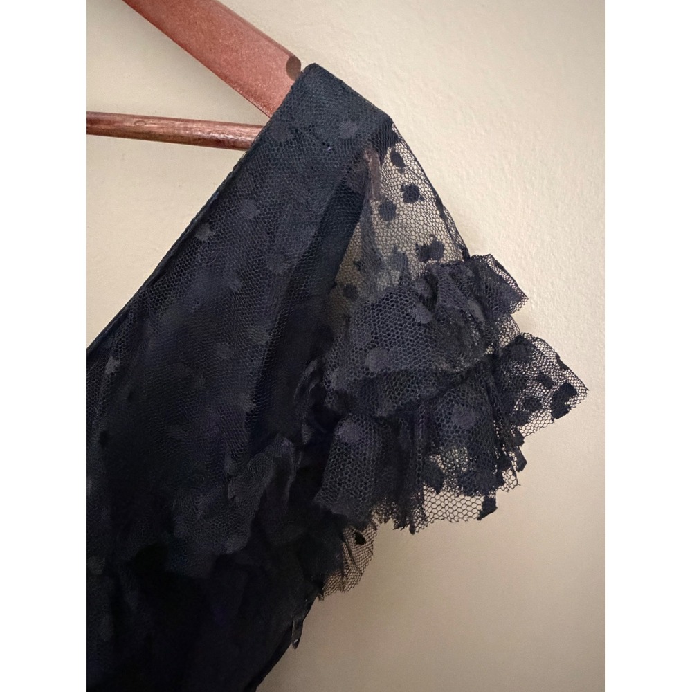 VTG 80s Black Swiss Tulle Dot One Shoulder Cocktail Dress Size 10 Whimsigoth - Picture 4 of 10